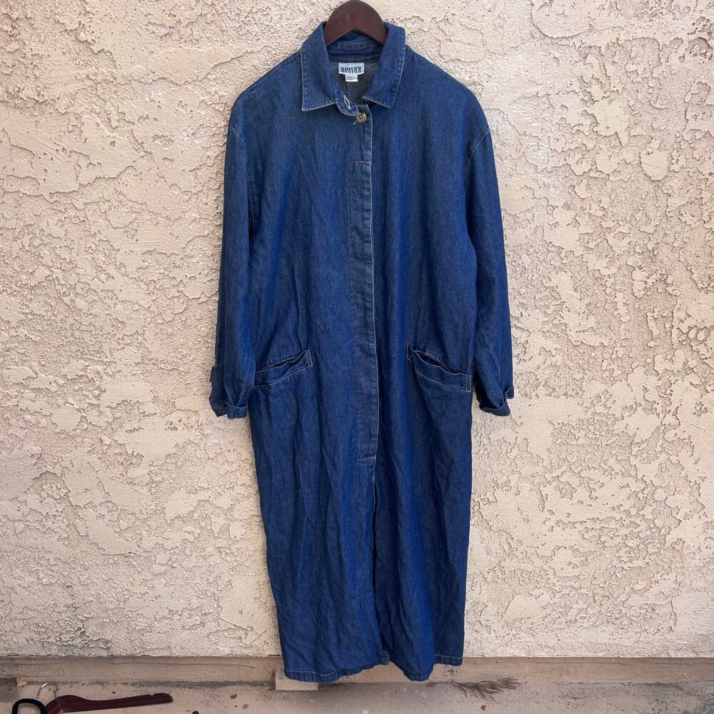 Long Denim Duster Jacket Vtg y2k